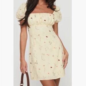 Princess Polly Cream Floral Puff-Sleeve Mini Dress